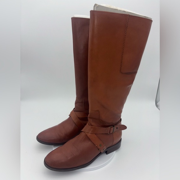 NINE WEST Brown Leather Riding Boots Shoe Flat Tall Equestrian Women Blogger 9.5 - Picture 3 of 15